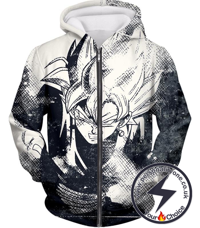 Dragon Ball Super Awesome Dragon Ball Super Villain Zamasu Cool Sketch Promo White Zip Up Hoodie